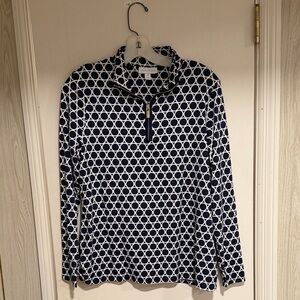 Navy and White Charter Club Geometric Women's Top M
